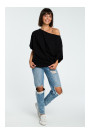 B079 Oversized blouse with a wrap detail - black