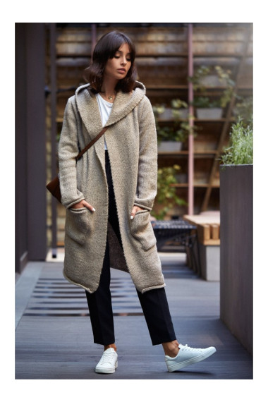 BK016 Longline hooded cardigan with side pockets - light brown