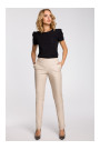 M144 Straight leg, faux leather trousers with a back zip - beige
