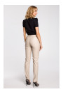 M144 Straight leg, faux leather trousers with a back zip - beige