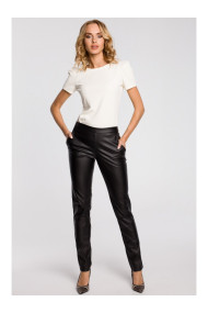 M144 Straight leg, faux leather trousers with a back zip - black