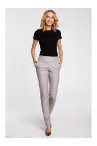 M144 Straight leg, faux leather trousers with a back zip - grey