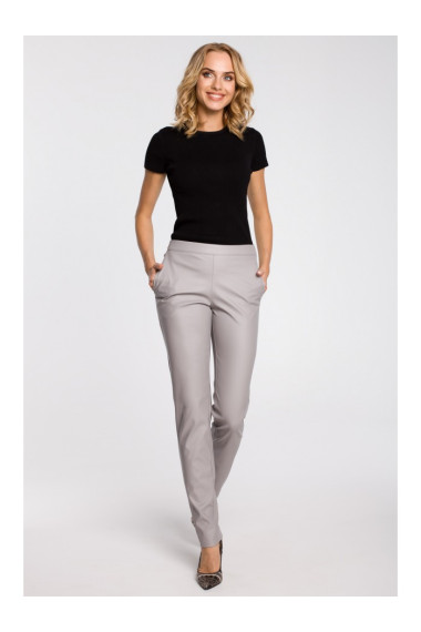 M144 Straight leg, faux leather trousers with a back zip - grey