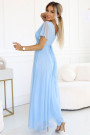  562-5 NASTIA Long dress with a neckline and short sleeves - light blue 