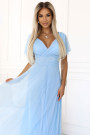  562-5 NASTIA Long dress with a neckline and short sleeves - light blue 