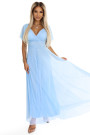  562-5 NASTIA Long dress with a neckline and short sleeves - light blue 