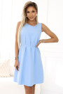  296-12 VICTORIA Sleeveless trapeze dress with a belt a classic in a modern version - light blue 