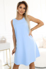  296-12 VICTORIA Sleeveless trapeze dress with a belt a classic in a modern version - light blue 