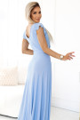  411-13 CRYSTAL shimmering long dress with a neckline - light blue with glitter 