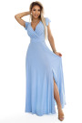  411-13 CRYSTAL shimmering long dress with a neckline - light blue with glitter 