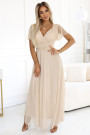  562-6 NASTIA Long dress with a neckline and short sleeves - beige 