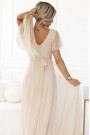  562-6 NASTIA Long dress with a neckline and short sleeves - beige 