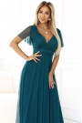  562-4 NASTIA Long dress with a neckline and short sleeves - green 