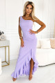  317-6 Lavender long dress with ruffles and asymmetrical neckline 