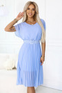  465-4 MIA Pleated Chiffon Midi Dress with Wide Belt - Light Blue 