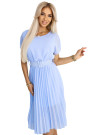  465-4 MIA Pleated Chiffon Midi Dress with Wide Belt - Light Blue 