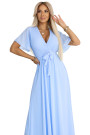  545-2 Long dress with pleated neckline and tie - light blue 