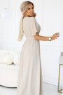  545-3 Long dress with pleated neckline and tie - beige 