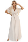  545-3 Long dress with pleated neckline and tie - beige 