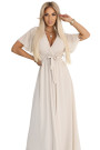 545-3 Long dress with pleated neckline and tie - beige 