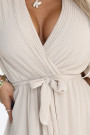  545-3 Long dress with pleated neckline and tie - beige 