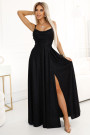  589-1 Long dress with subtle shine and corset lacing at the back - black with glitter 