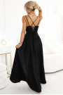  589-1 Long dress with subtle shine and corset lacing at the back - black with glitter 