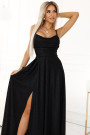  589-1 Long dress with subtle shine and corset lacing at the back - black with glitter 
