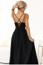  589-1 Long dress with subtle shine and corset lacing at the back - black with glitter 