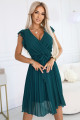 374-8 POLINA Pleated dress with a neckline and ruffles - green 