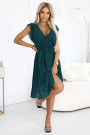  374-8 POLINA Pleated dress with a neckline and ruffles - green 