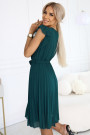  374-8 POLINA Pleated dress with a neckline and ruffles - green 