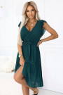  374-8 POLINA Pleated dress with a neckline and ruffles - green 
