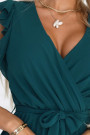  374-8 POLINA Pleated dress with a neckline and ruffles - green 