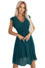  374-8 POLINA Pleated dress with a neckline and ruffles - green 