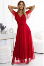  562-7 NASTIA Long dress with a neckline and short sleeves - red 