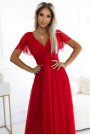  562-7 NASTIA Long dress with a neckline and short sleeves - red 