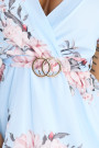 468-3 PATRIZIA dress with an envelope neckline, belt and short sleeves - light blue with roses 