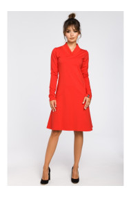 B044 Trapeze dress with ribbed trim finishing- red