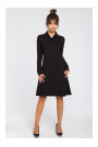 B044 Trapeze dress with ribbed trim finishing- black