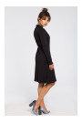 B044 Trapeze dress with ribbed trim finishing- black