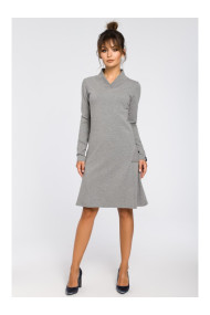 B044 Trapeze dress with ribbed trim finishing- grey