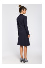 B044 Trapeze dress with ribbed trim finishing- navy blue