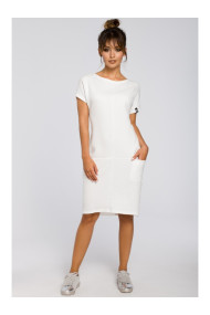 B050 Midi dress with in-seam pockets - ecru