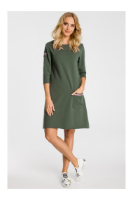 M343 Trapeze dress with stripe detailing - military green