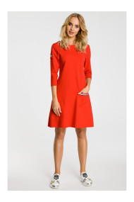 M343 Trapeze dress with stripe detailing - red