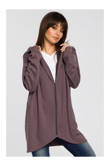B054 Zip through oversized hoodie - brown