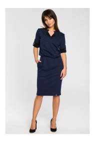 B056 Shirt style knit dress - navy blue