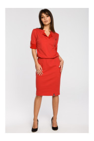 B056 Shirt style knit dress - red