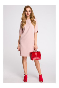S113 Minimalist dress with back v-neck - powder